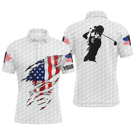 Golf Men Polo Shirt - Custom Name American Flag Apparel - Personalized Gift For Golf Lover, Men, Husband, Team, Patriotic, 4th July, Independent Day