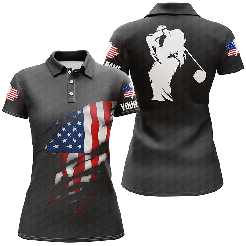 Womens Golf Polo Shirts American Flag Patriotic Golf Shirts Custom Name Golf Polo For Women