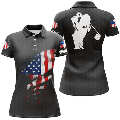 Womens Golf Polo Shirts American Flag Patriotic Golf Shirts Custom Name Golf Polo For Women