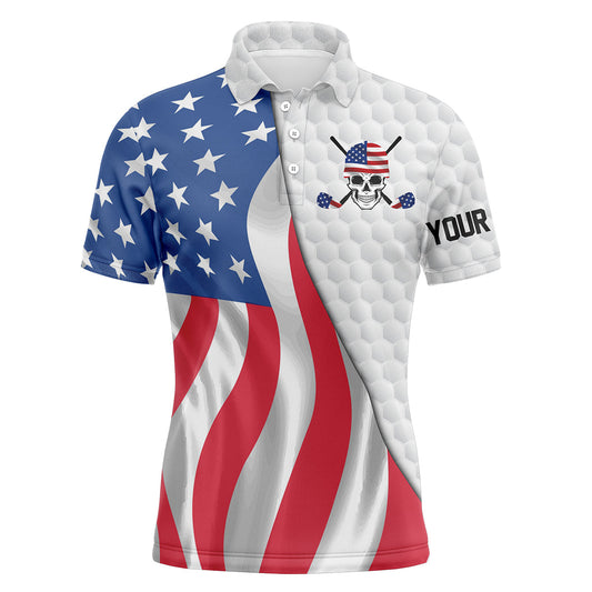 Golf Men Polo Shirt - Custom Name American Flag Apparel - Personalized Gift For Golf Lover, Men, Husband, Team, Boyfriend, Patriotic, 4th Of July