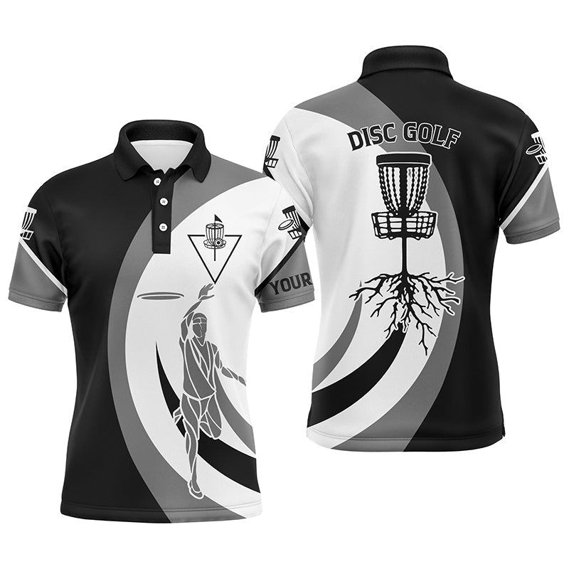 Disc Golf Men Polo Shirt - Custom Name Black White Disc Golf Basket Apparel - Personalized Gift For Disc Golf Lover, Team, Husband, Boyfriend