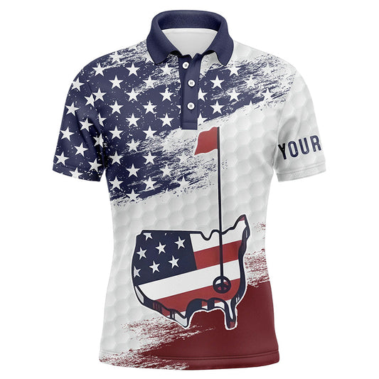 Golf Men Polo Shirt - Custom Name American Flag Sasquatch Playing Apparel - Personalized Gift For Disc Golf Lover, Team, Patriotic, 4th July