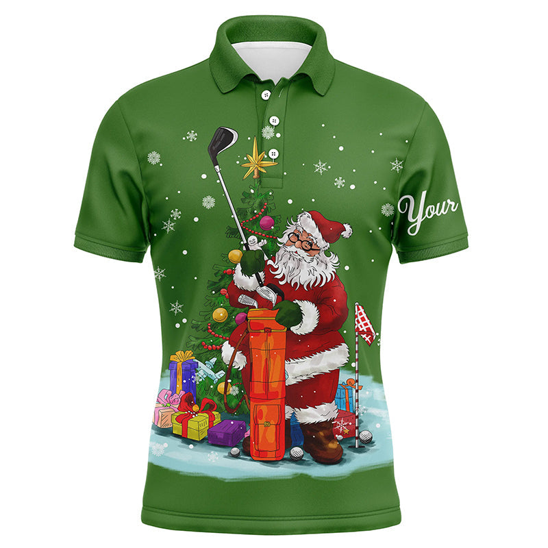 Golf Men Polo Shirt - Christmas Custom Name, Santa Golfer Apparel - Personalized Gift For Golf Lover, Men, Husband, Boyfriend, Team
