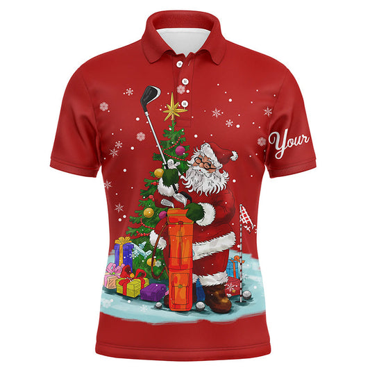 Golf Men Polo Shirt - Santa Golfer Christmas Custom Name Apparel - Personalized Gift For Golf Lover, Team, Husband, Men
