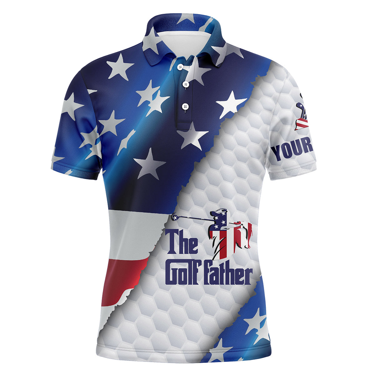 Golf Men Polo Shirt - Custom Name American Flag Apparel - Personalized Gift For Golf Lover, Men, Husband, Team, Boyfriend, Patriotic - The Golf Father