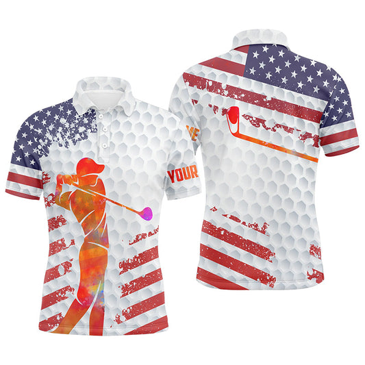 Golf Men Polo Shirt - Custom Name American Flag White Golf Balls Skin Apparel - Personalized Gift For Golf Lover, Team, 4th July, Patriotic