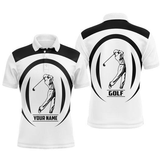 Golf Men Polo Shirt - Black And White Golfer Custom Name Apparel - Personalized Gift For Golf Lover, Team