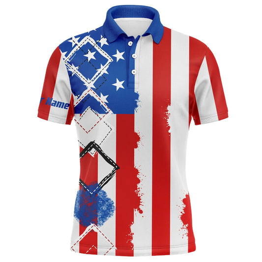 Golf Men Polo Shirt - American Flag Patriot Custom Name Apparel - Personalized Gift For Golf Lover, Team, 4th July, Patriotic, Independence Day