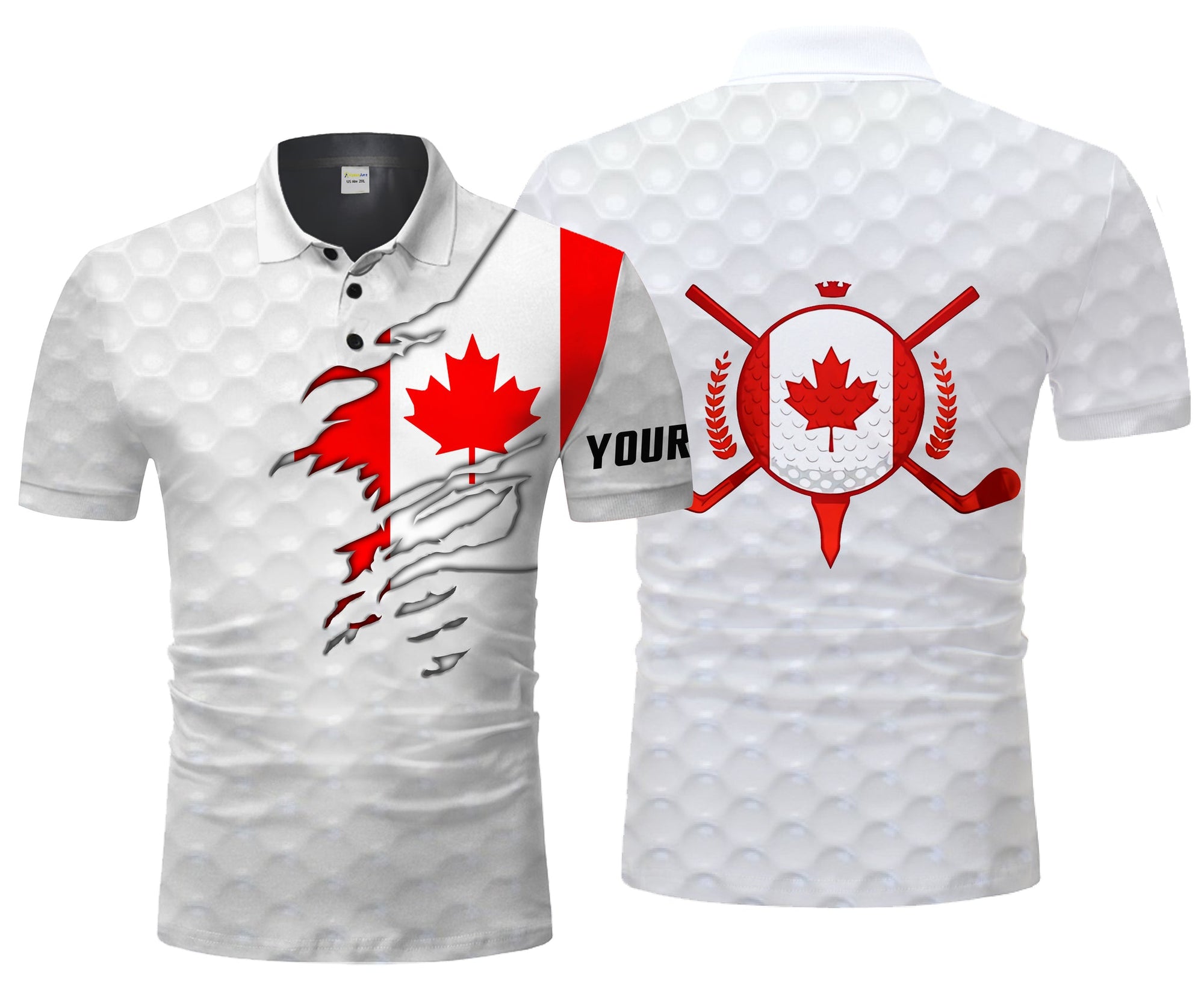 Golf Custom Name Men Polo Shirt - Canadian Flag Patriotic Golf Clubs Golf Ball Apparel - Personalized Gift For Golf Lover, Team, Golfer, Men