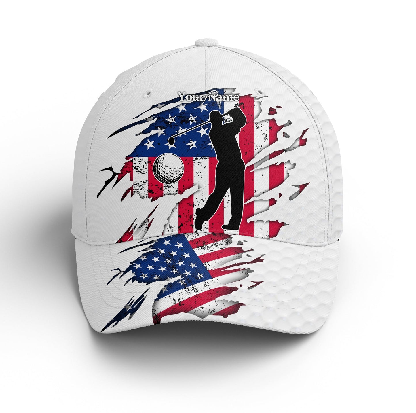 Golf Skull Cap Custom Name For Men, Golf Lover Gifts, American Flag Patriotic Golf Hats Gifts For Him, Golfer, Her, Friend