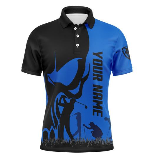 Golf Men Polo Shirt - Custom Name Skull Multicolor Apparel - Personalized Gift For Golf Lover, Men, Husband, Team, Boyfriend