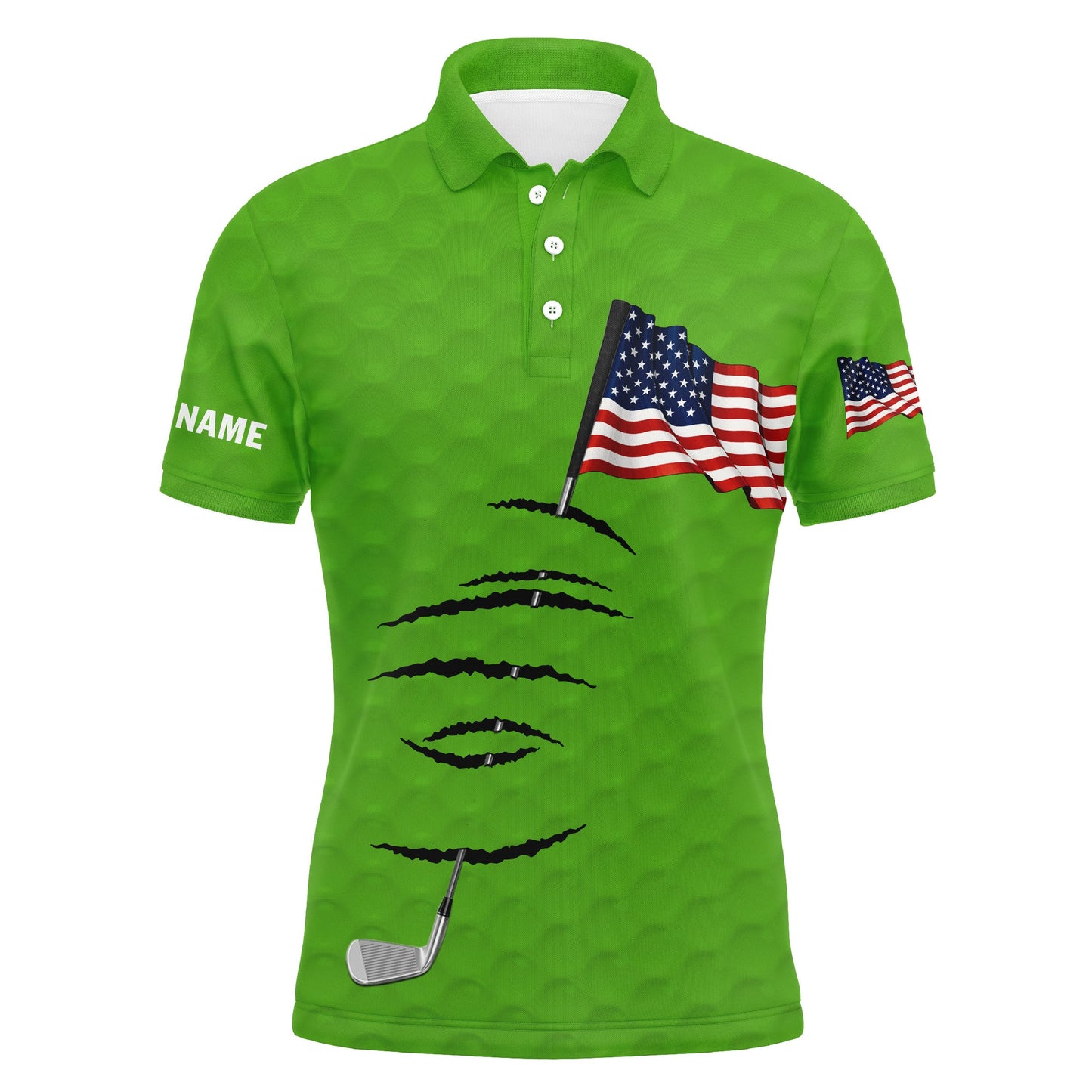 Golf Men Polo Shirt - Golf Clubs American Flag 4th July Custom Name Apparel - Personalized Gift For Golf Lover, Team, Golfers, Patriotic