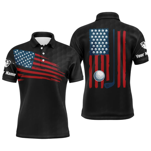 Golf Men Polo Shirt - Custom Name American Flag Multicolor Apparel - Personalized Gift For Golf Lover, Team, Husband, Boyfriend, 4th July, Patriotic