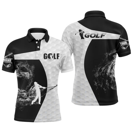 Golf Men Polo Shirt - Custom Name Black and White Apparel - Personalized Gift For Golf Lover, Male, Husband, Team Golf, Boyfriend, Golf Up