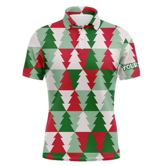 Golf Men Polo Shirt - Custom Name Christmas Tree Pattern Apparel - Personalized Gift For Golf Lover, Team, Husband, Boyfriend, Men