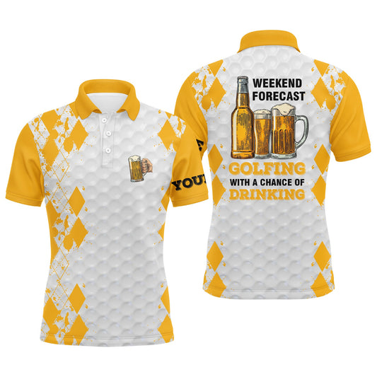 Custom Name Funny Beer Golf Men Polo Shirt - Personalized Gift For Golf Lover, Team, Golfer - Weekend Forecast Golfing With A Chance Of Drinking