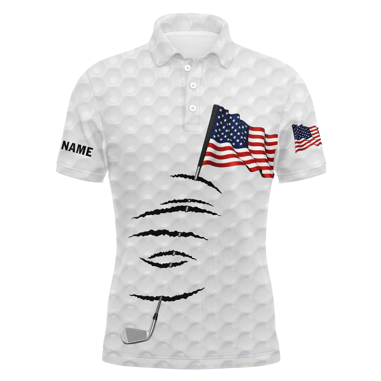 Golf Men Polo Shirt - Golf Clubs American Flag 4th July Custom Name Apparel - Personalized Gift For Golf Lover, Team, Golfers, Patriotic