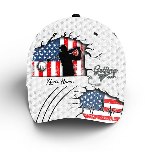 Golf Cap Custom Name For Men, Golf Lover Gifts, American Flag Golf Hats Gifts For Him, Golfer, Her, Friend