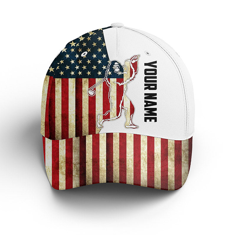 Bigfoot Golf Cap Custom Name For Men, Personalized Golf Lover Gifts, American Flag Golf Sun Hats Unique Gifts For Him, Golfer, Her, Friend