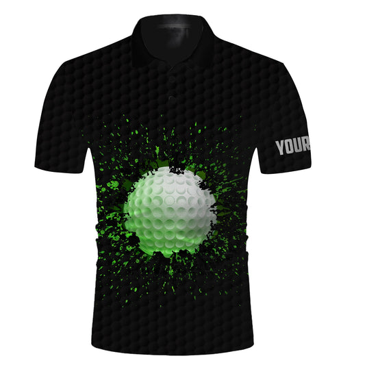 Golf Men Polo Shirt - Custom Name Black Splatter Apparel - Personalized Gift For Golf Lover, Men, Husband, Team, Boyfriend