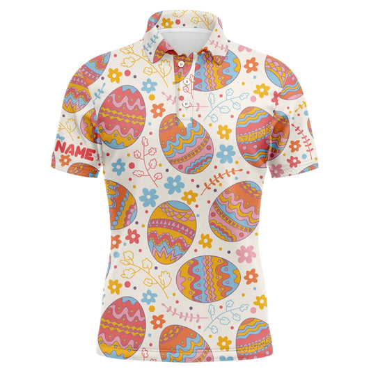 Funny Easter Eggs Pattern Custom Name Golf Men Polo Shirt - Personalized Gift For Golf Lover, Team, Husband, Boyfriend, Men, Easter's Day