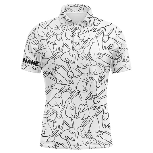 Black And White Bunny Pattern Custom Name Golf Men Polo Shirt - Personalized Gift For Golf Lover, Team, Husband, Boyfriend, Men, Easter's Day
