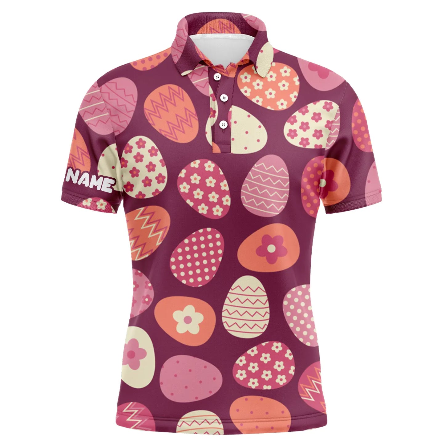 Colorful Easter Eggs Pattern Custom Name Golf Men Polo Shirt - Personalized Gift For Golf Lover, Team, Husband, Boyfriend, Men, Easter's Day