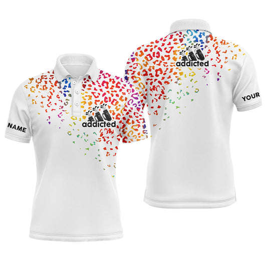 Golf Men Polo Shirt - Watercolor Leopard Addicted Custom Name Apparel - Personalized Gift For Golf Lover, Men, Dad, Team, Husband, Boyfriend