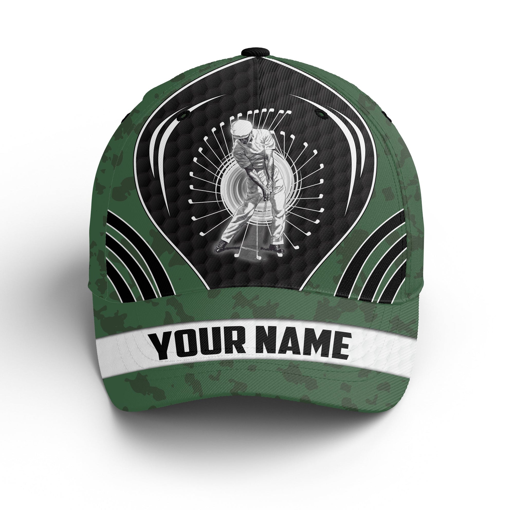 Golf Cap Custom Name For Men, Personalized Golf Lover Gifts, Green Camo Golf Sun Hats Gifts For Him, Golfer, Her, Friend