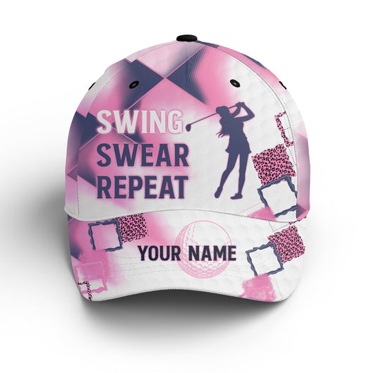 Pink Golf Hat Custom Name For Women, Argyle Pattern Golf Cap For Golf Lover Gifts, Golf Black And White Hats Gifts for Her, Golfer, Friend