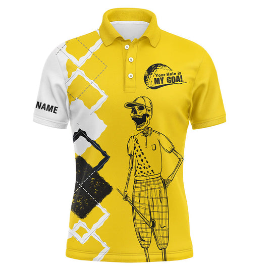 Golf Men Polo Shirt - Custom Name Skull Apparel - Personalized Gift For Golf Lover, Team, Golfers - Your Hole Is My Goal