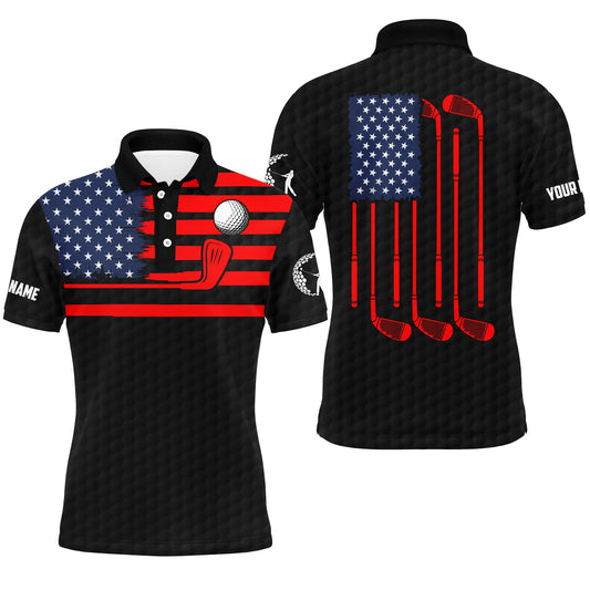 Golf Men Polo Shirt, American Flag Custom Name Multicolor Apparel, Personalized Gift For Golf Lover, Team, 4th July, Patriotic, Independence Day