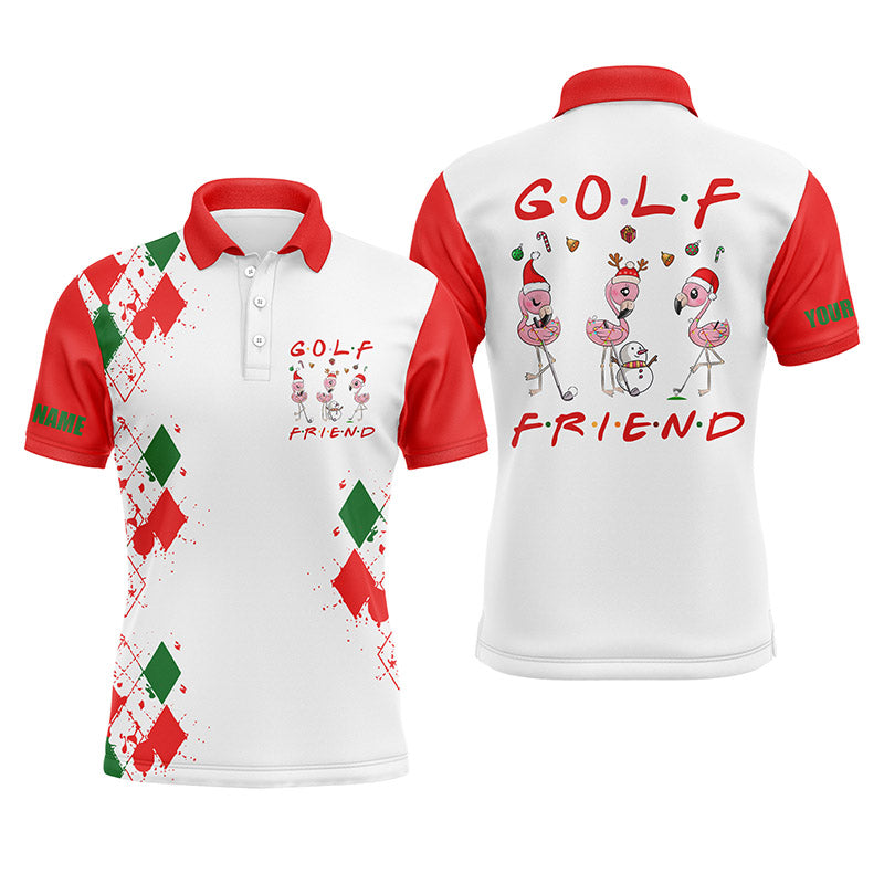 Golf Men Polo Shirt - Funny Christmas Custom Name Flamingo Golf Friend Apparel - Personalized Gift For Golf Lover, Men, Team, Husband, Boyfriend