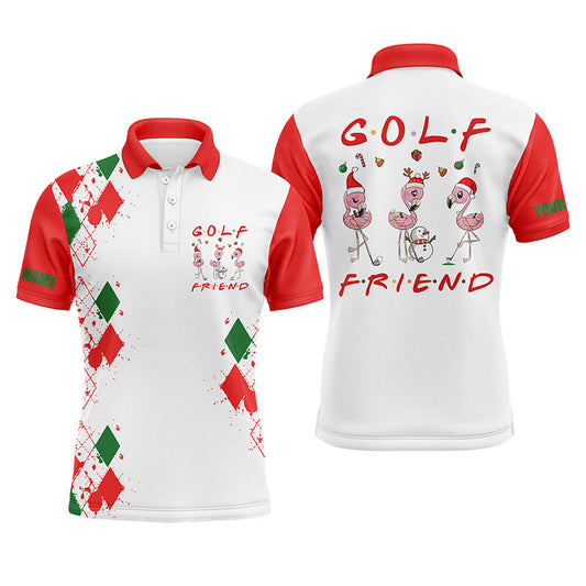Golf Men Polo Shirt - Funny Christmas Custom Name Flamingo Golf Friend Apparel - Personalized Gift For Golf Lover, Men, Team, Husband, Boyfriend