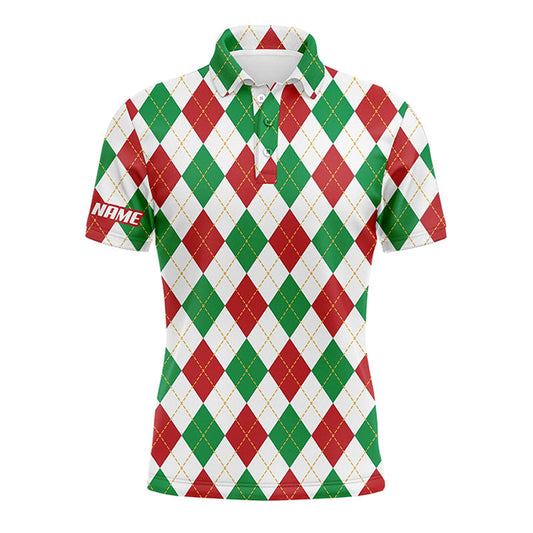 Christmas Plaid Argyle Pattern Golf Men Polo Shirt - Custom Name Apparel - Personalized Gift For Golf Lover, Team