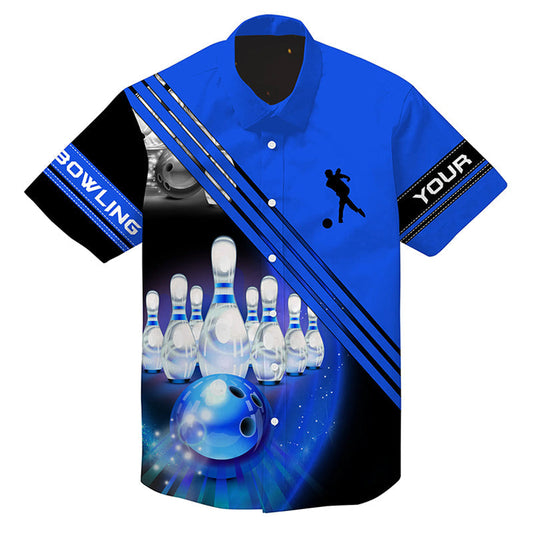 Personalized Bowling Hawaiian Shirts, Custom Name Bowling Ball And Pins Hawaiian Shirt, Bowling Shirt For Friends, Family, Bowling Team