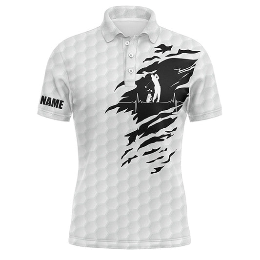 Golf Men Polo Shirt - Custom Name Golf Ball Pattern White Apparel - Personalized Gift For Golf Lover, Men, Husband, Boyfriend, Team