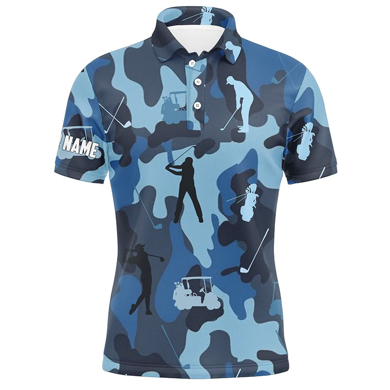 Golf Men Polo Shirt - Blue Camo Custom Name Apparel - Personalized Gift For Golf Lover, Team, Golfers