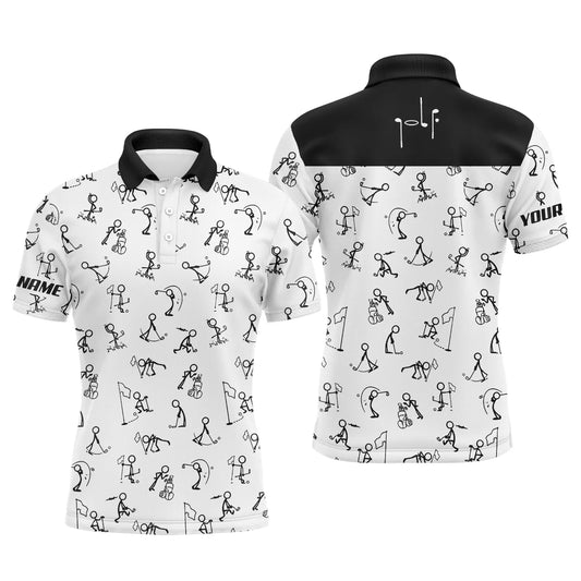 Golf Men Polo Shirt - Funny Golf Pattern Custom Name White Apparel - Personalized Gift For Golf Lover, Team