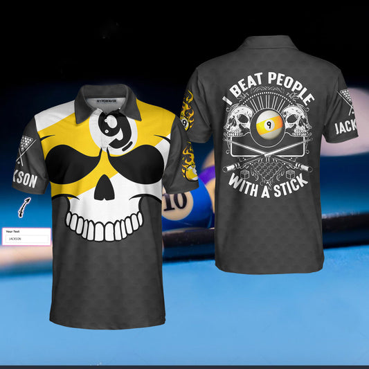 Billiards Custom Men Polo Shirt, I Beat People With A Stick Billiards Pool Player Custom Polo Shirt, Personalized Gift Idea For Billiards Players