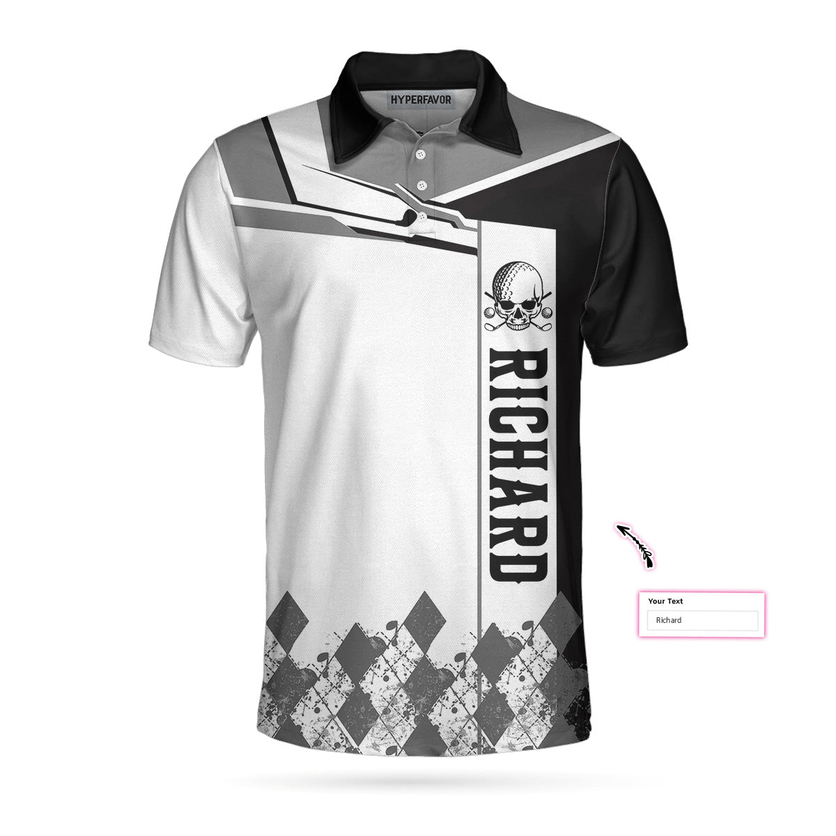 Golf Custom Men Polo Shirt, Personalized Golf Gift, I Made A Hole In One Golf Custom Polo Shirt, Black And White Argyle Pattern Polo Shirt