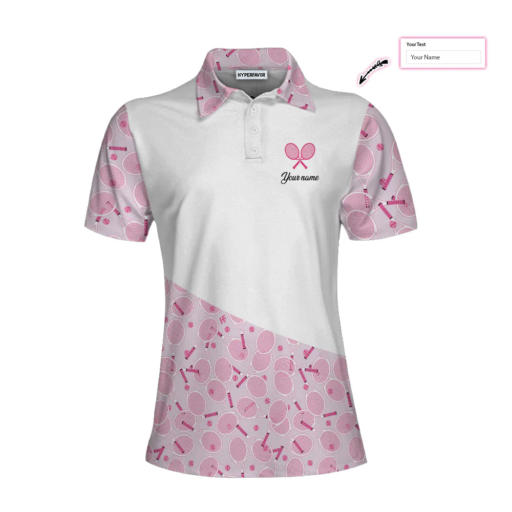 Personalized White And Pink Tennis Women Polo Shirt, I Play Tennis Like A Girl Custom Short Sleeve Shirt For Ladies, Gift For Tennis Lovers