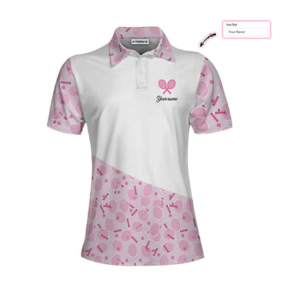 Personalized White And Pink Tennis Women Polo Shirt, I Play Tennis Like A Girl Custom Short Sleeve Shirt For Ladies, Gift For Tennis Lovers