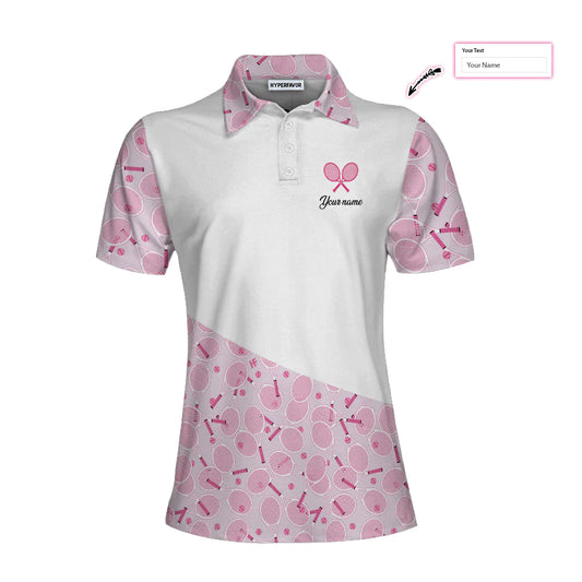 Personalized White And Pink Tennis Women Polo Shirt, I Play Tennis Like A Girl Custom Short Sleeve Shirt For Ladies, Gift For Tennis Lovers