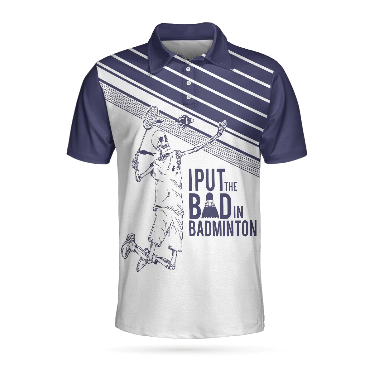 Skeleton Badminton Player Men Polo Shirt, I Put The Bad In Badminton Skull Polo Shirt, Best Badminton Shirt For Men, Gift For Badminton Lovers
