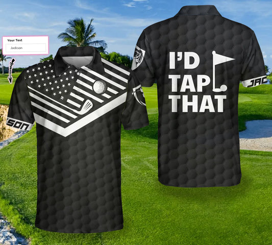 Personalized Golf American Flag Golf Polo Shirt, I'd Tap That Golf Custom Shirt For Men, Gift Idea For Male Players, Gift For Golfers