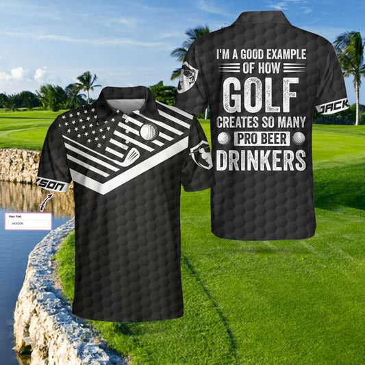 Personalized Black American Flag Golf Men Polo Shirt, I'm A Golf Pro Custom Polo Shirt, Cool Gift For Golfers