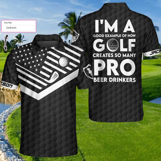 Personalized Golf American Flag Men Polo Shirt, I'm A Golf Pro And Beer Drinker Custom Polo Shirt, Golf Shirt For Beer Lovers