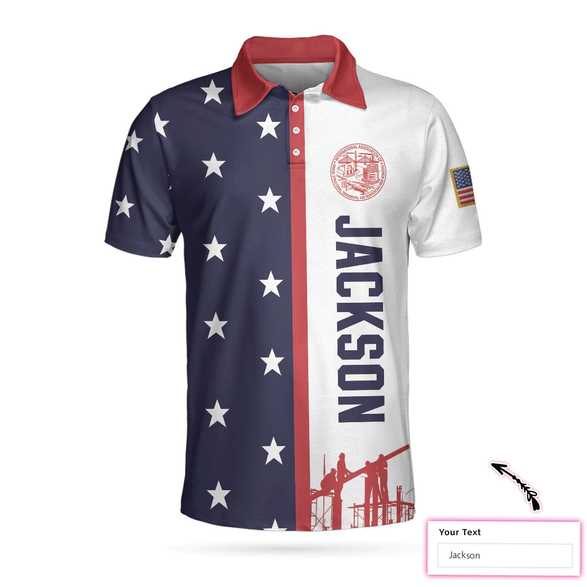 Personalized Patriotic American Flag Polo Shirt, Ironworker USA Flag Custom Polo Shirt, Patriotic Ironworker Shirt