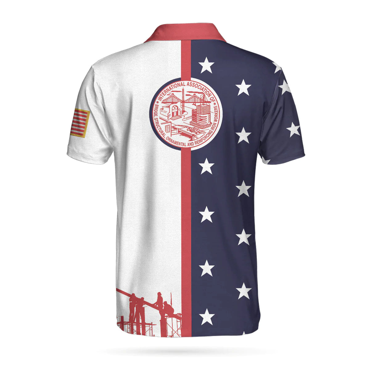 Personalized Patriotic American Flag Polo Shirt, Ironworker USA Flag Custom Polo Shirt, Patriotic Ironworker Shirt